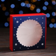 Коробка для кондитерских изделий "Новогодняя абстракция" с окном 11,5х11,5х3 см